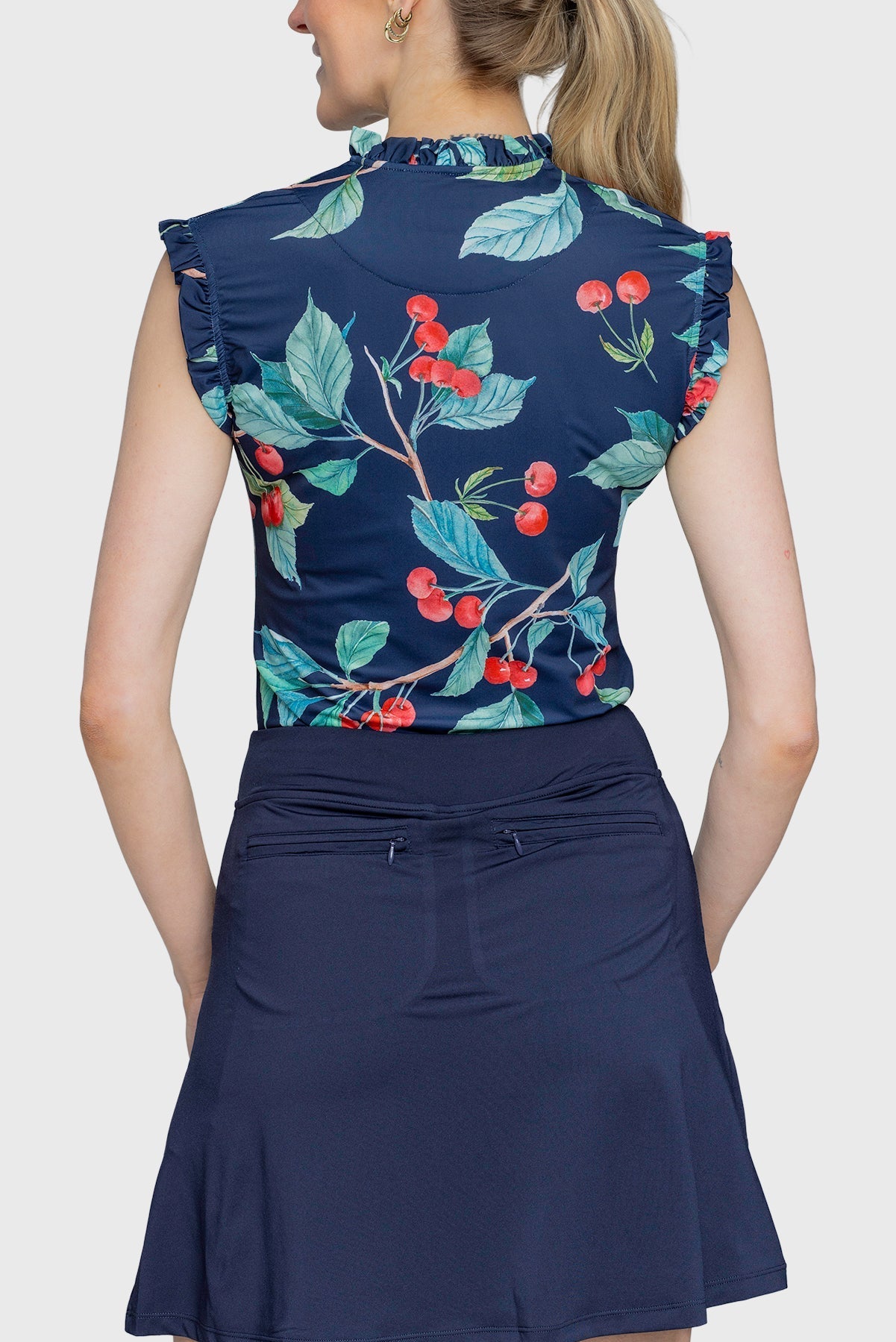 Kastel Denmark Navy Cherries Ruffle Sleeveless 1/4 Zip Sun Top - Kastel Denmark - Equiluxe Tack