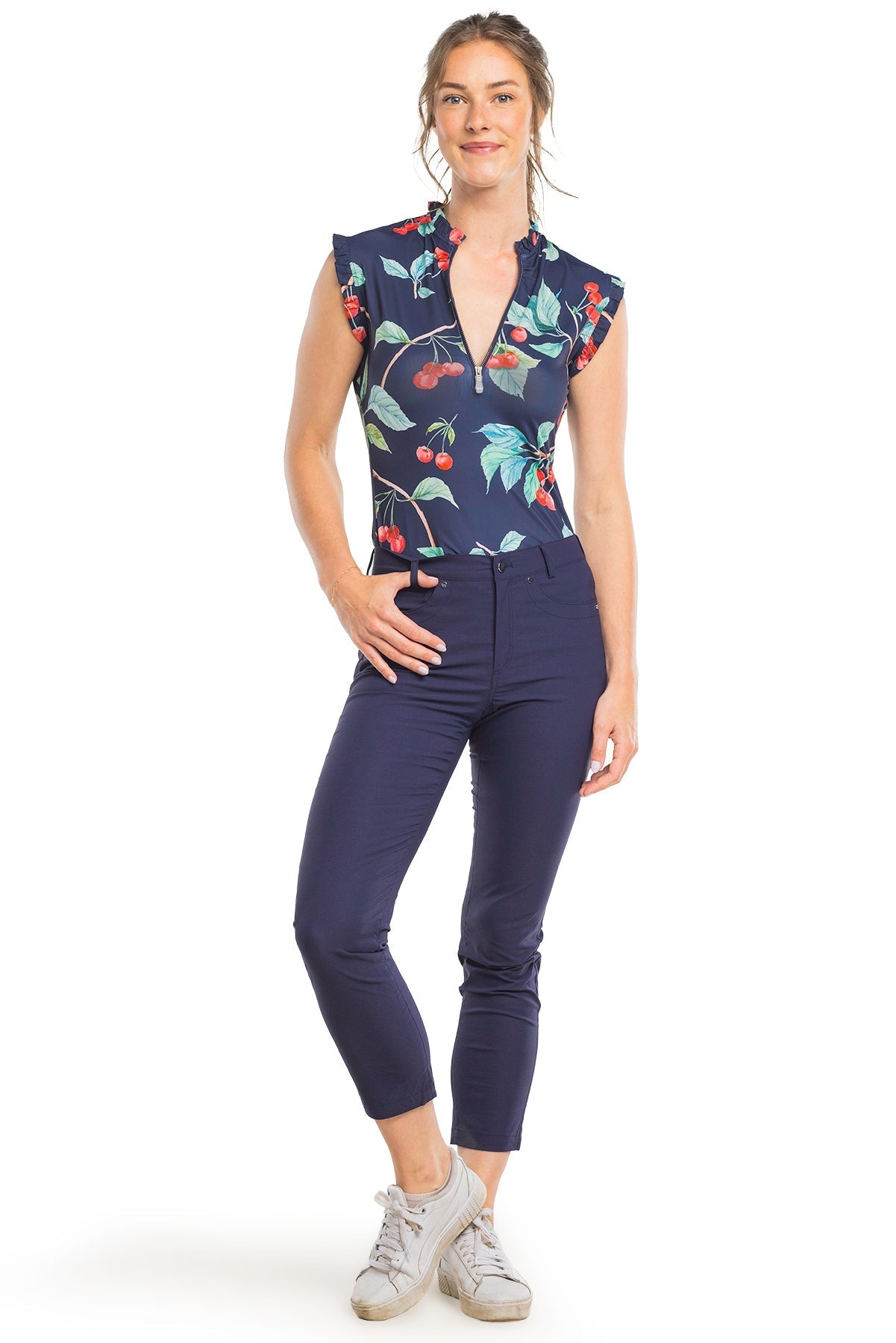 Kastel Denmark Navy Cherries Ruffle Sleeveless 1/4 Zip Sun Top - Kastel Denmark - Equiluxe Tack