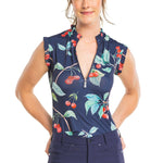 Kastel Denmark Navy Cherries Ruffle Sleeveless 1/4 Zip Sun Top - Kastel Denmark - Equiluxe Tack