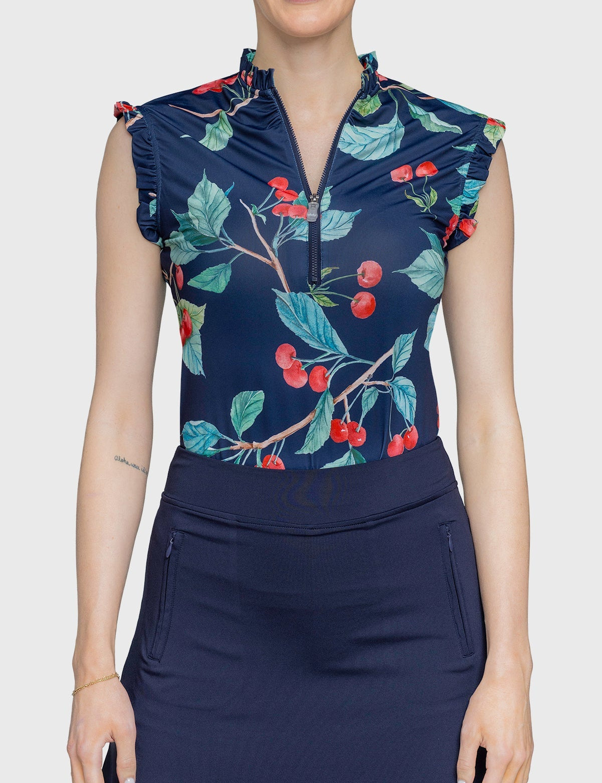 Kastel Denmark Navy Cherries Ruffle Sleeveless 1/4 Zip Sun Top - Kastel Denmark - Equiluxe Tack