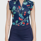 Kastel Denmark Navy Cherries Ruffle Sleeveless 1/4 Zip Sun Top - Kastel Denmark - Equiluxe Tack