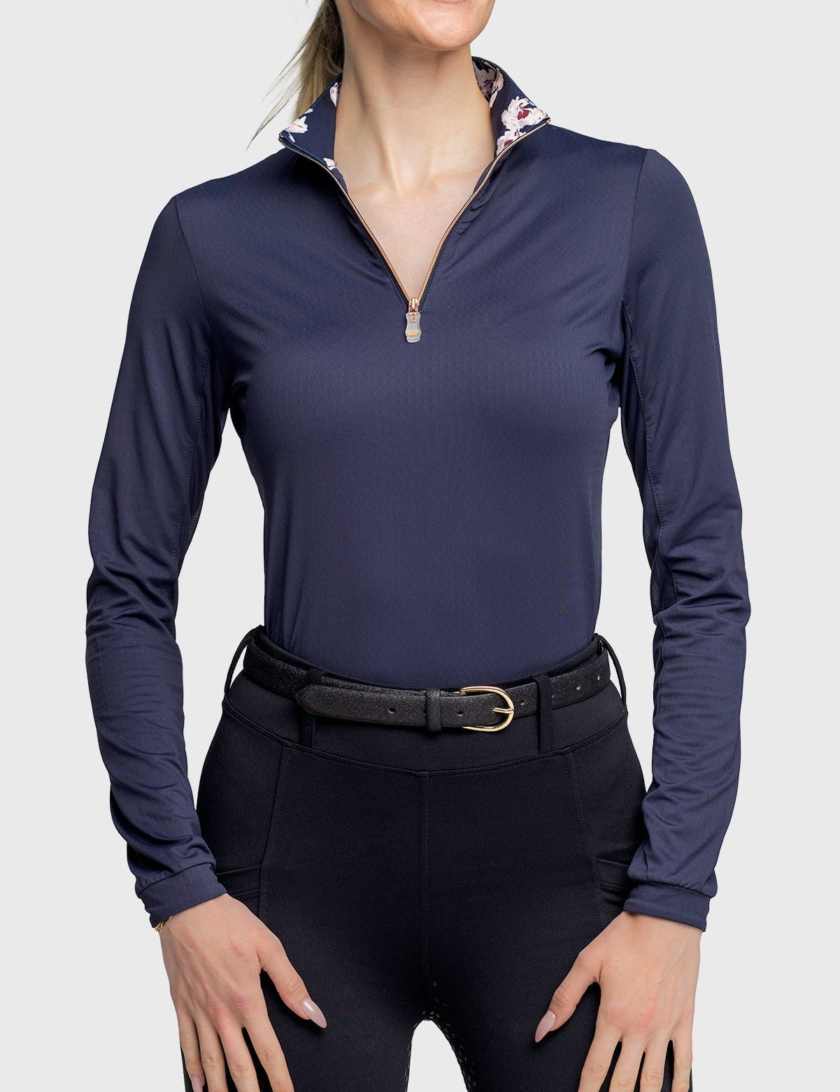 Kastel Denmark Navy Floral Print Collar and Cuffs Long Sleeve - Kastel Denmark - Equiluxe Tack