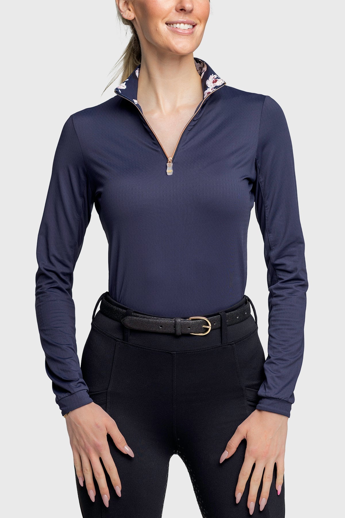 Kastel Denmark Navy Floral Print Collar and Cuffs Long Sleeve - Kastel Denmark - Equiluxe Tack