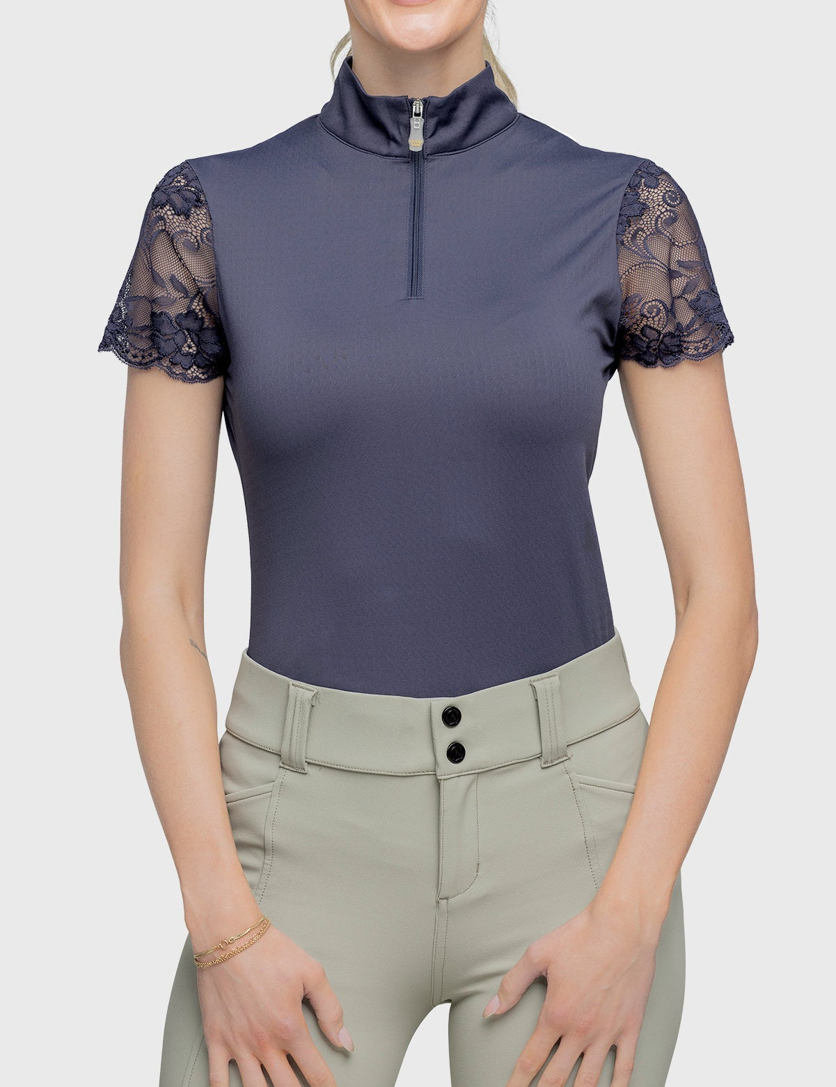 Kastel Denmark Navy Galloon Lace Short Sleeve 1/4 Zip Sun Shirt - Kastel Denmark - Equiluxe Tack