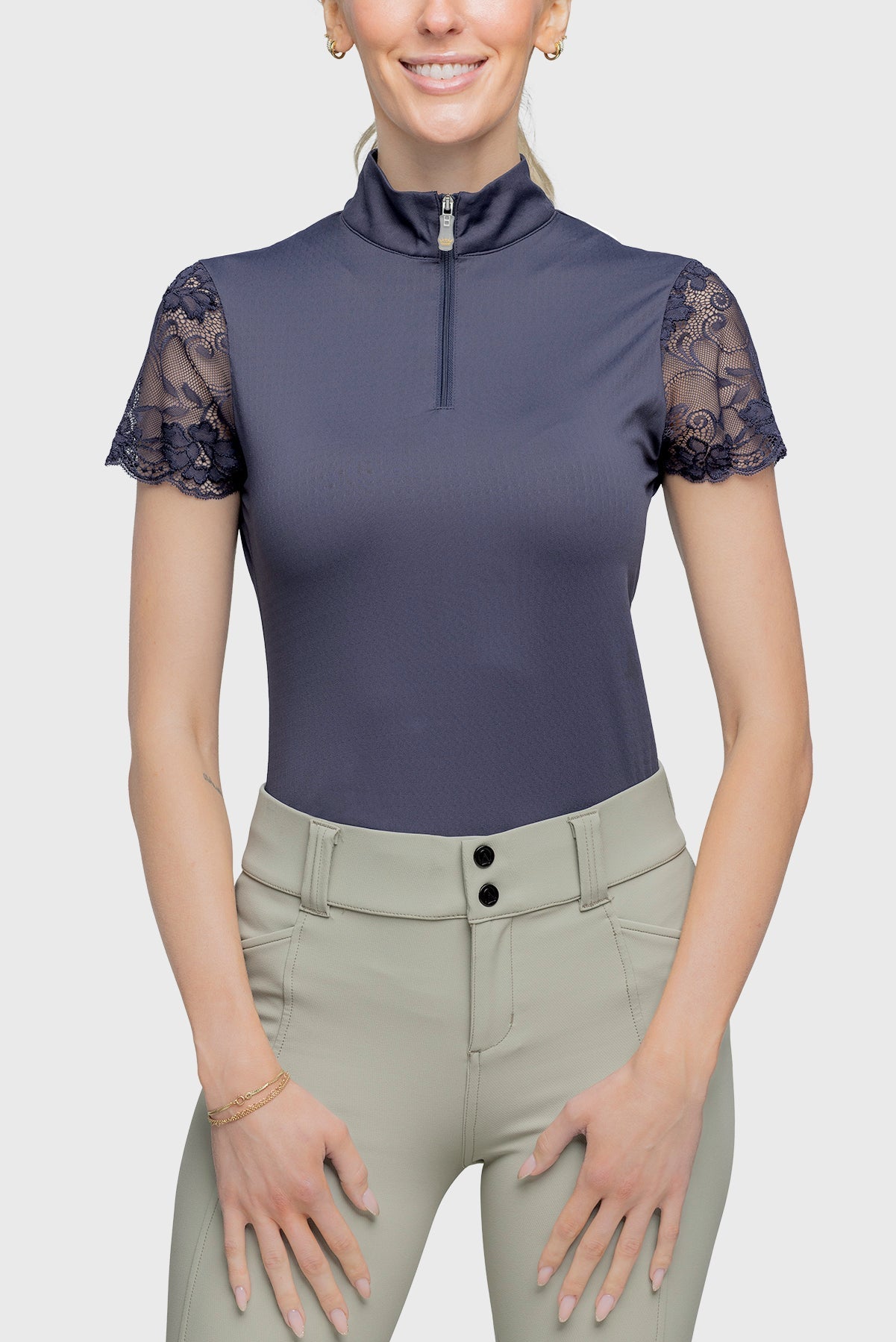 Kastel Denmark Navy Galloon Lace Short Sleeve 1/4 Zip Sun Shirt - Kastel Denmark - Equiluxe Tack