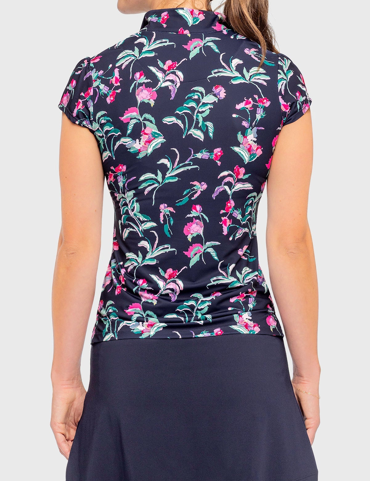 Kastel Denmark Navy Garden Blooms Cap Sleeve 1/4 Zip Sun Shirt - Kastel Denmark - Equiluxe Tack