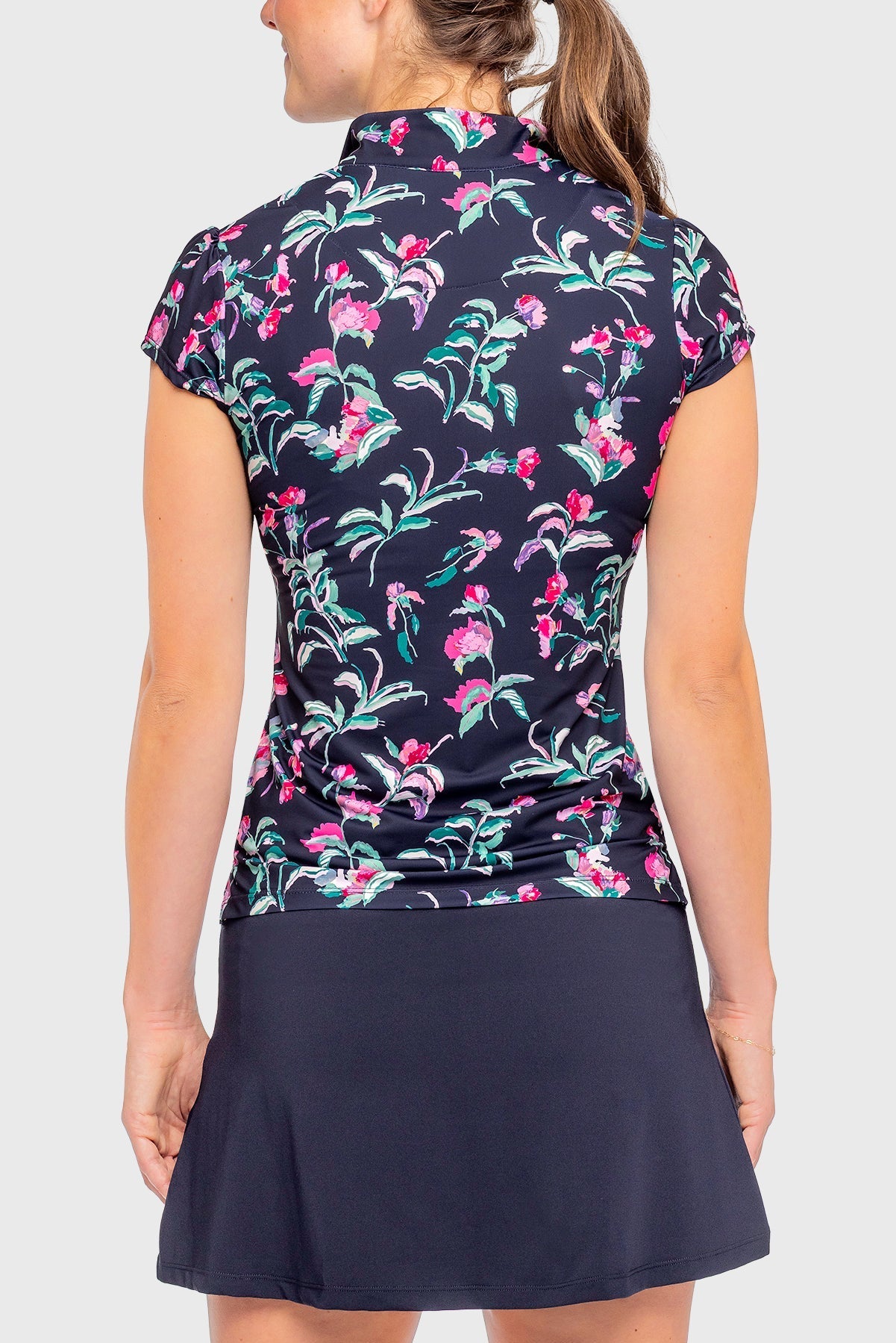 Kastel Denmark Navy Garden Blooms Cap Sleeve 1/4 Zip Sun Shirt - Kastel Denmark - Equiluxe Tack