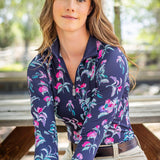 Kastel Denmark Navy Garden Blooms Long Sleeve 1/4 Zip Sun Shirt - Kastel Denmark - Equiluxe Tack