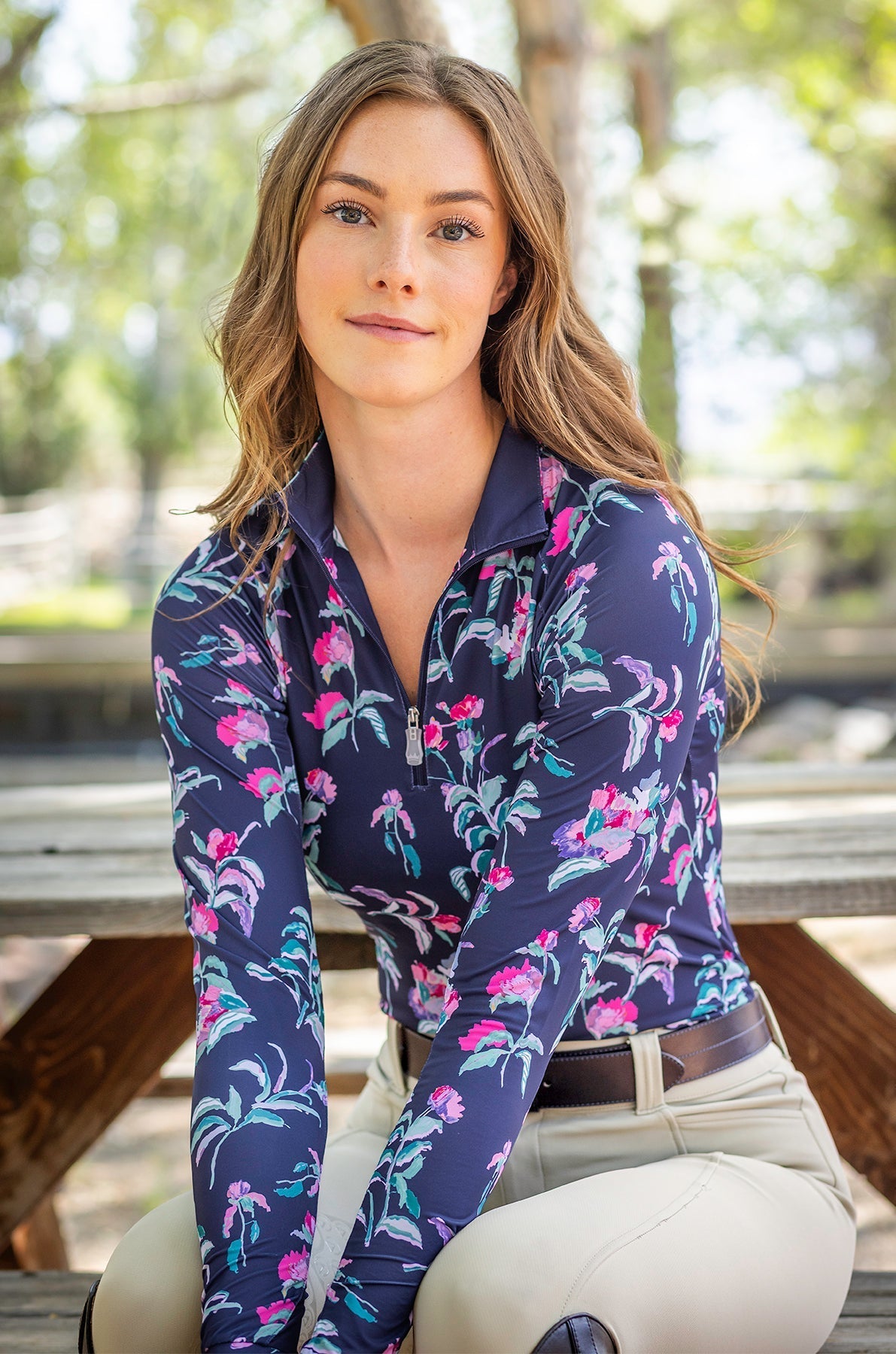 Kastel Denmark Navy Garden Blooms Long Sleeve 1/4 Zip Sun Shirt - Kastel Denmark - Equiluxe Tack