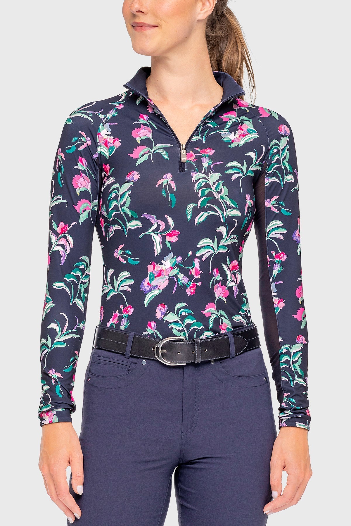 Kastel Denmark Navy Garden Blooms Long Sleeve 1/4 Zip Sun Shirt - Kastel Denmark - Equiluxe Tack