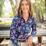 Kastel Denmark Navy Garden Blooms Long Sleeve 1/4 Zip Sun Shirt - Kastel Denmark - Equiluxe Tack