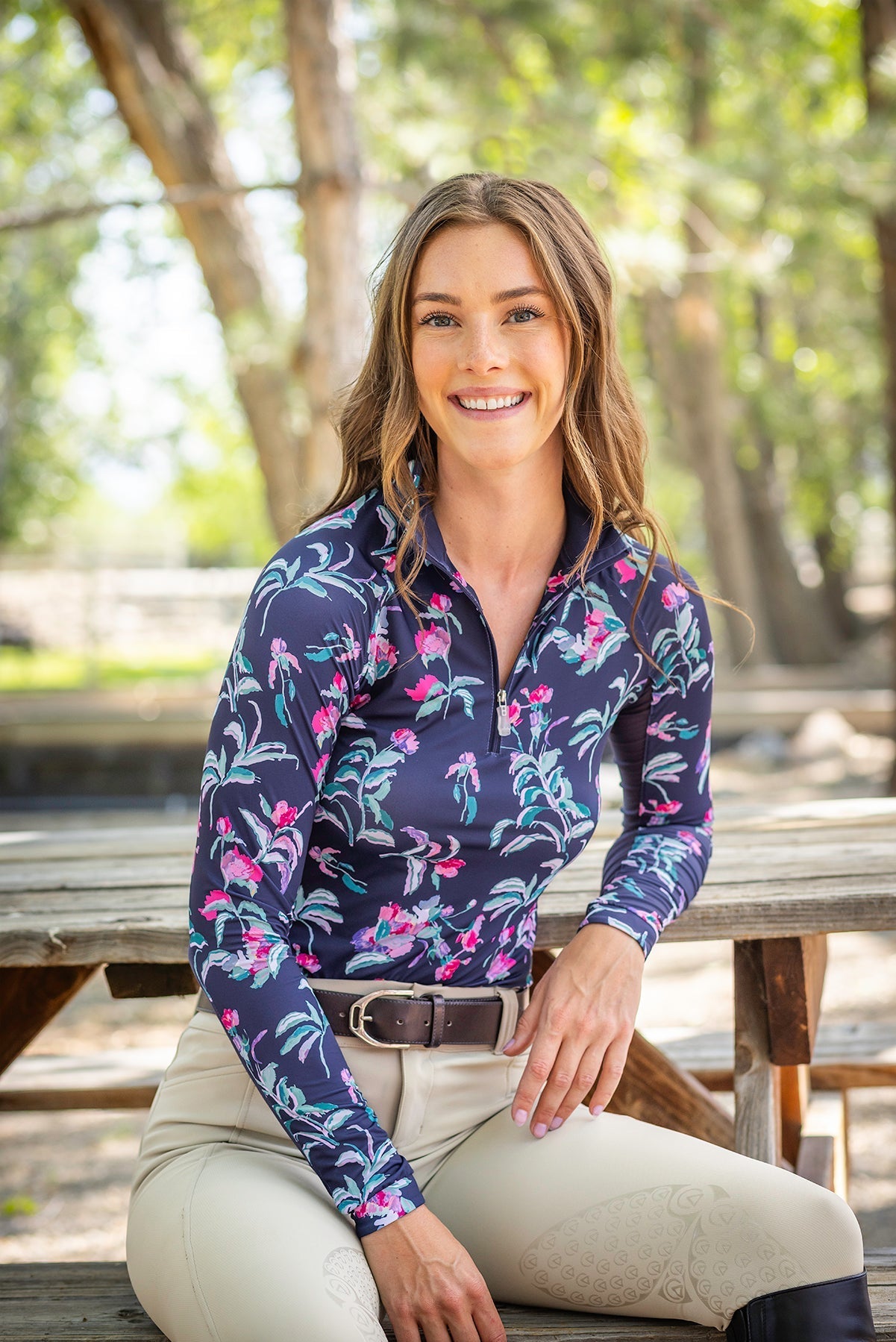Kastel Denmark Navy Garden Blooms Long Sleeve 1/4 Zip Sun Shirt - Kastel Denmark - Equiluxe Tack