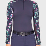 Kastel Denmark Navy Garden Blooms Raglan Long Sleeve 1/4 Zip Sun Shirt - Kastel Denmark - Equiluxe Tack