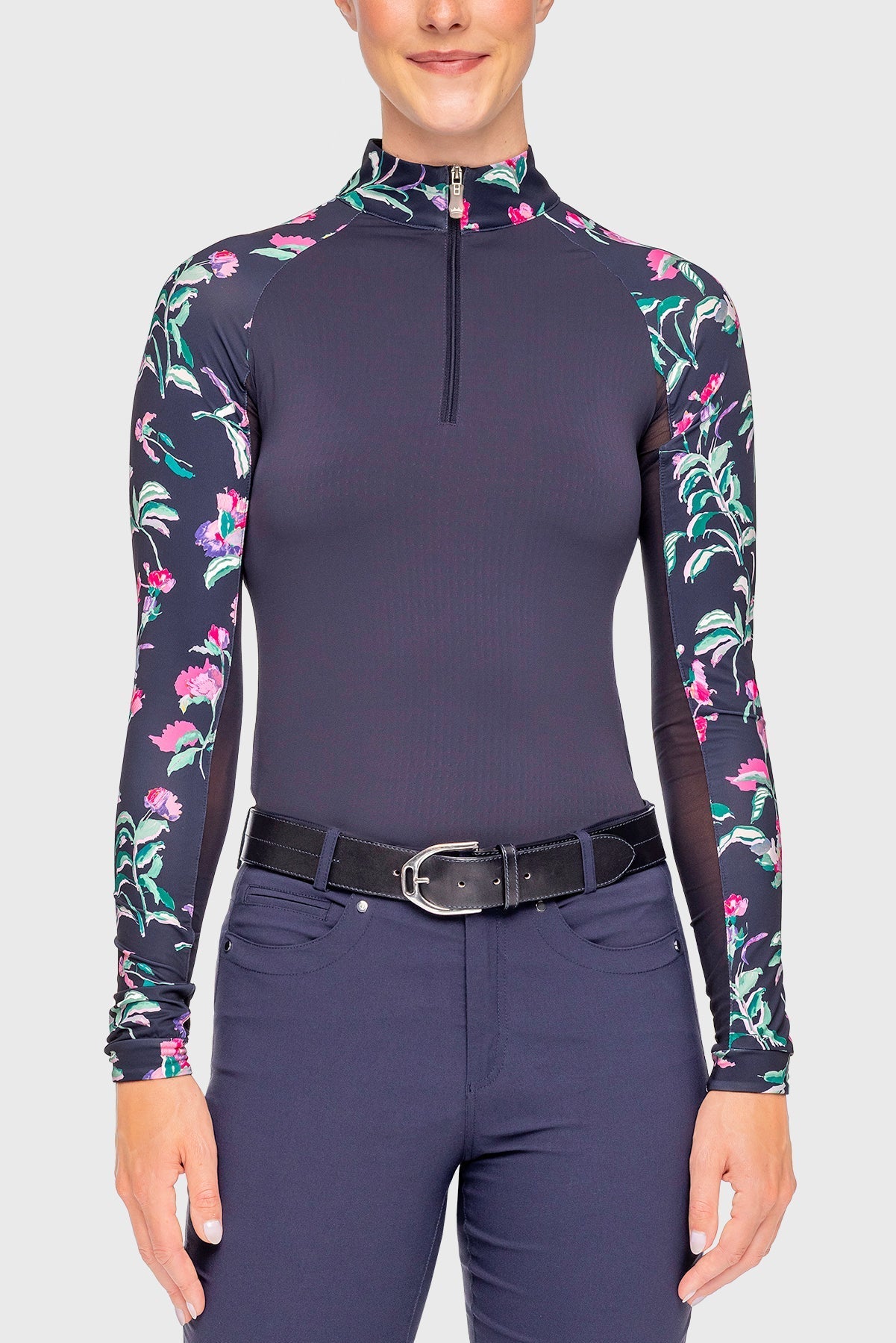 Kastel Denmark Navy Garden Blooms Raglan Long Sleeve 1/4 Zip Sun Shirt - Kastel Denmark - Equiluxe Tack