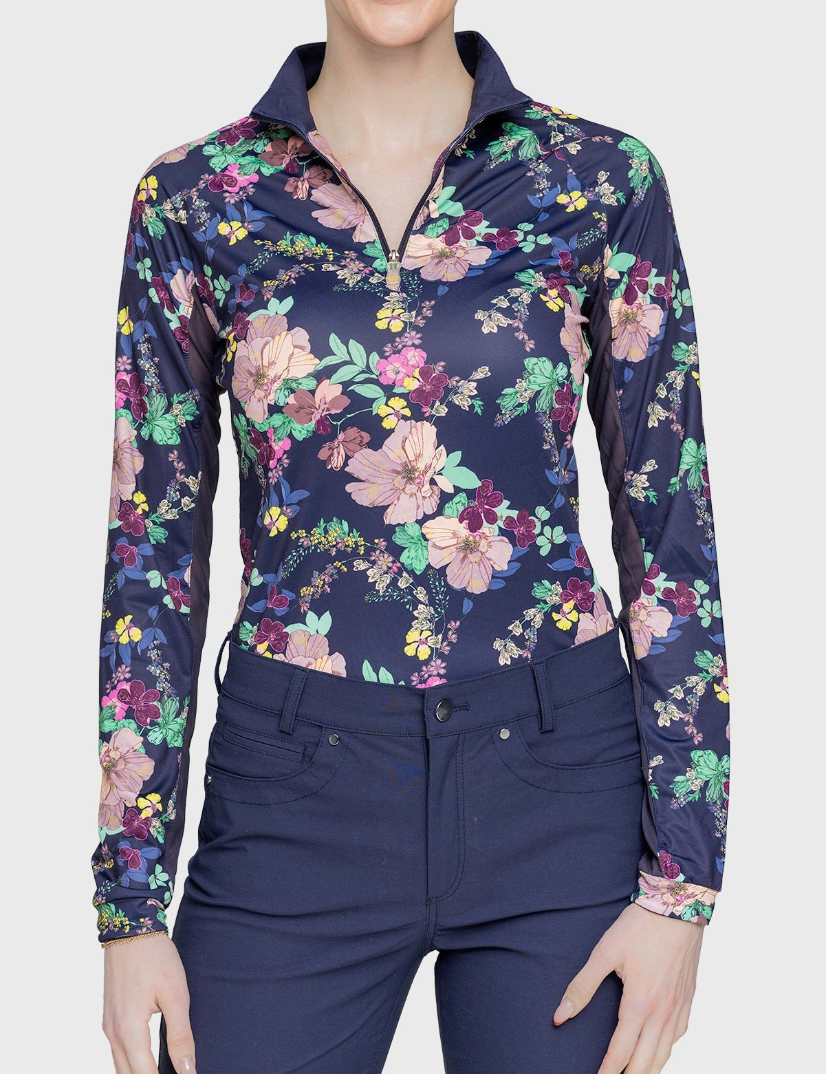 Kastel Denmark Navy Lush Garden 1/4 Zip Long Sleeve Shirt - Kastel Denmark - Equiluxe Tack