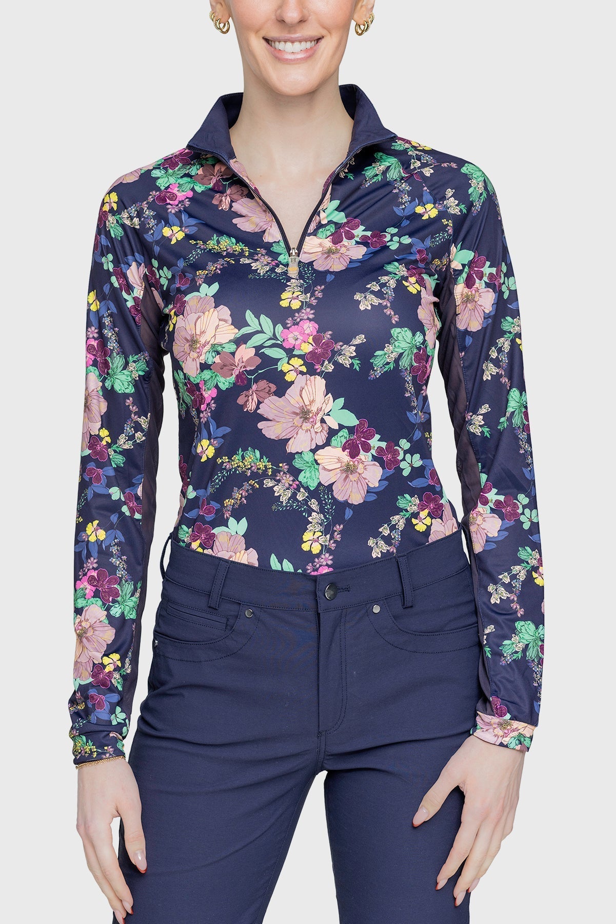 Kastel Denmark Navy Lush Garden 1/4 Zip Long Sleeve Shirt - Kastel Denmark - Equiluxe Tack
