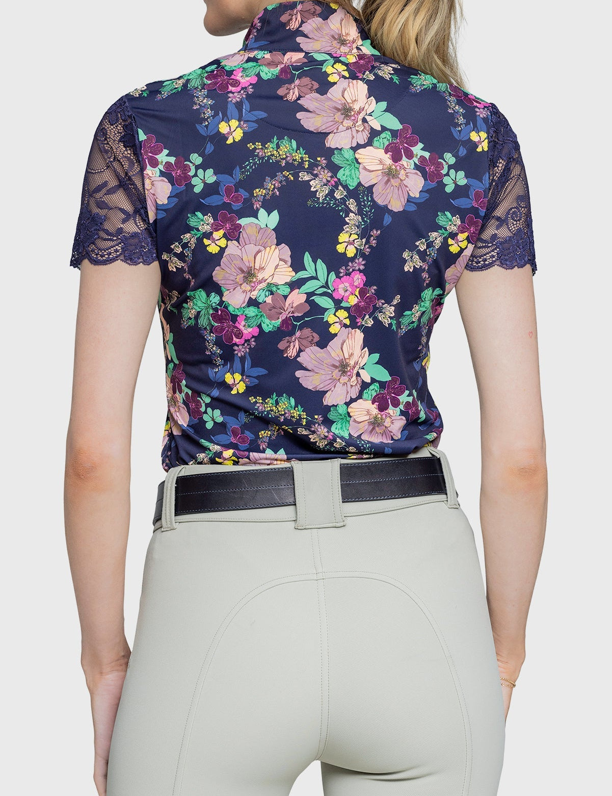 Kastel Denmark Navy Lush Garden Galloon Lace 1/4 Zip Short Sleeve Shirt - Kastel Denmark - Equiluxe Tack