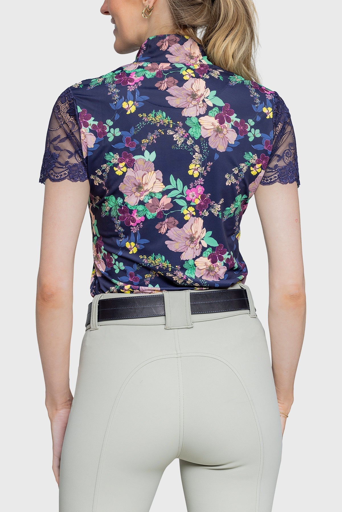 Kastel Denmark Navy Lush Garden Galloon Lace 1/4 Zip Short Sleeve Shirt - Kastel Denmark - Equiluxe Tack