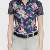 Kastel Denmark Navy Lush Garden Galloon Lace 1/4 Zip Short Sleeve Shirt - Kastel Denmark - Equiluxe Tack