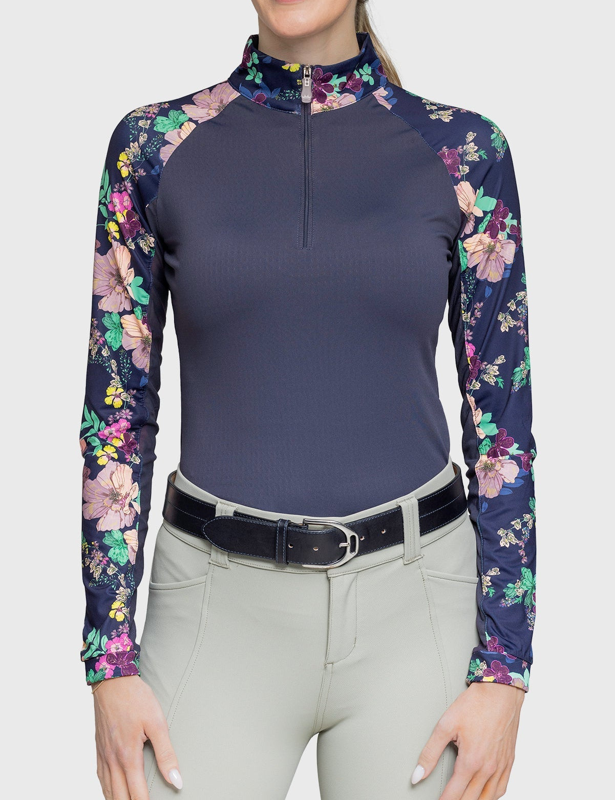 Kastel Denmark Navy Lush Garden Long Sleeve 1/4 Zip Raglan Shirt - Kastel Denmark - Equiluxe Tack