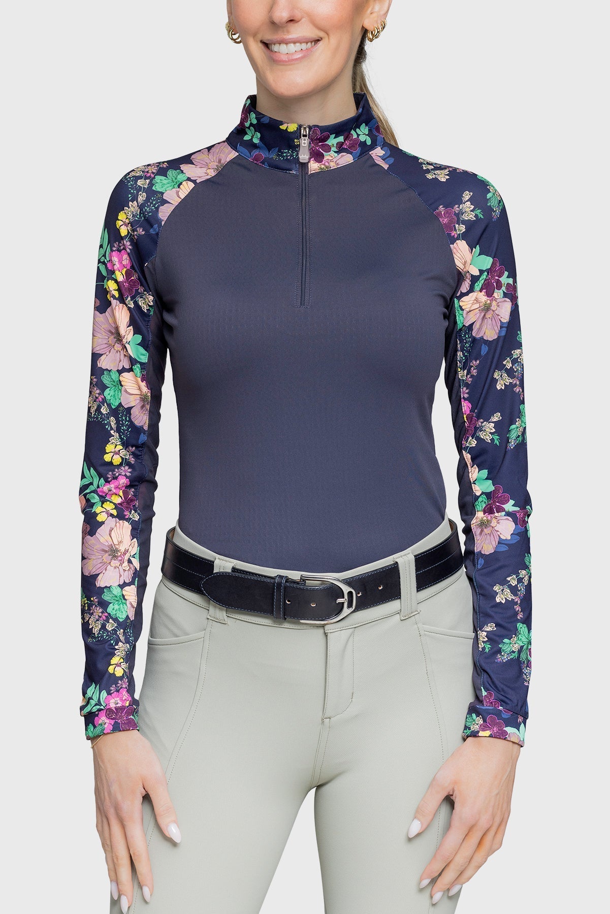 Kastel Denmark Navy Lush Garden Long Sleeve 1/4 Zip Raglan Shirt - Kastel Denmark - Equiluxe Tack