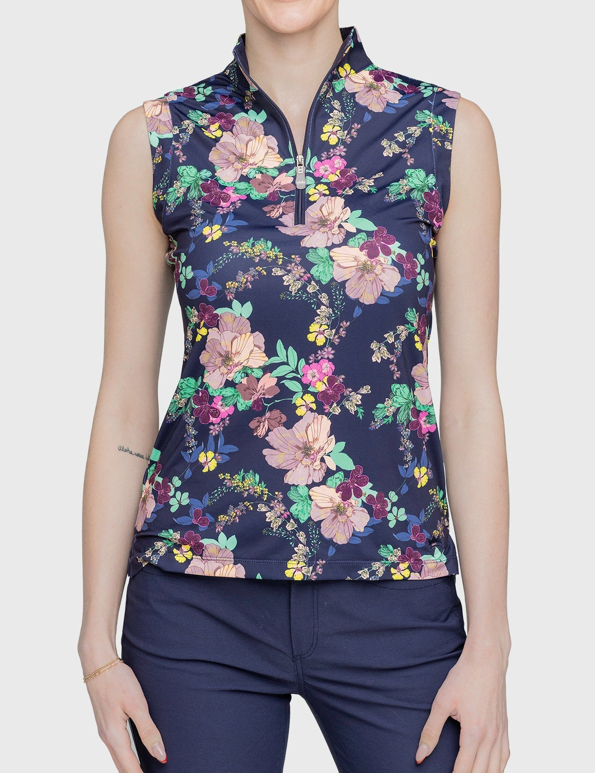 Kastel Denmark Navy Lush Garden Ruched Back Sleeveless 1/4 Zip Shirt - Kastel Denmark - Equiluxe Tack