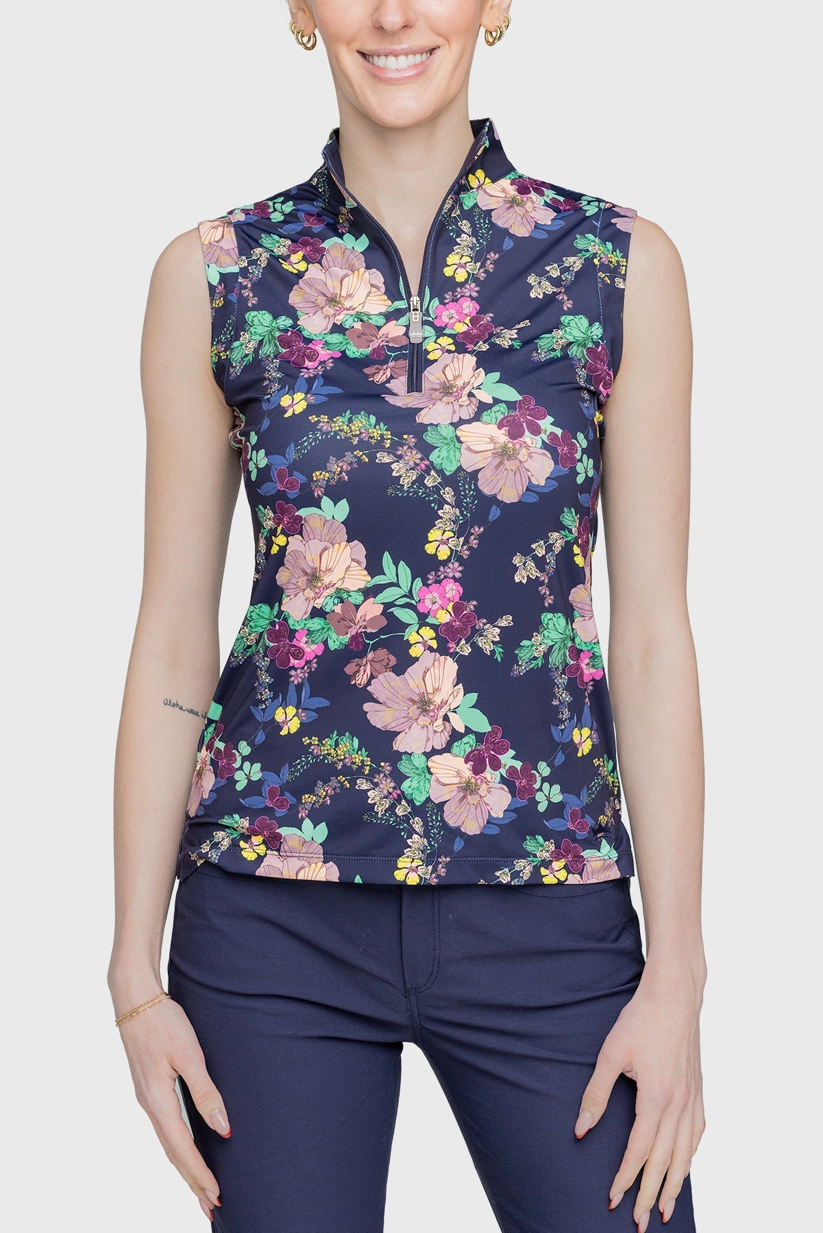 Kastel Denmark Navy Lush Garden Ruched Back Sleeveless 1/4 Zip Shirt - Kastel Denmark - Equiluxe Tack