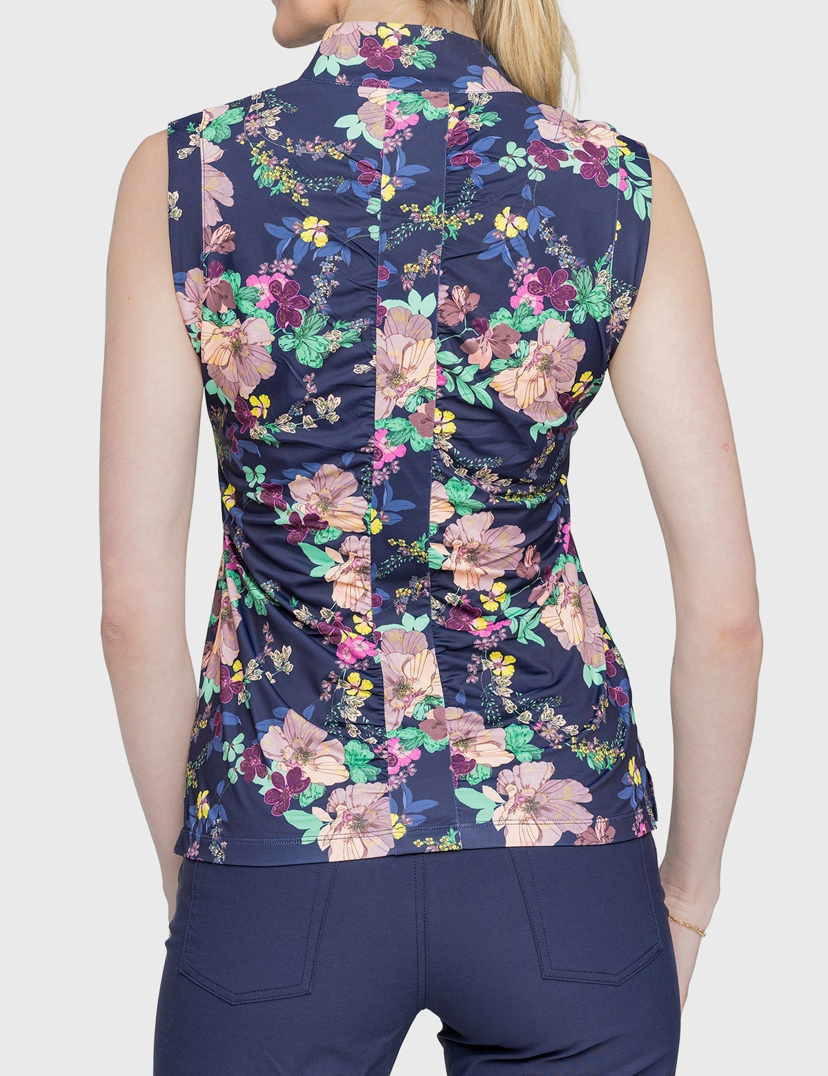 Kastel Denmark Navy Lush Garden Ruched Back Sleeveless 1/4 Zip Shirt - Kastel Denmark - Equiluxe Tack