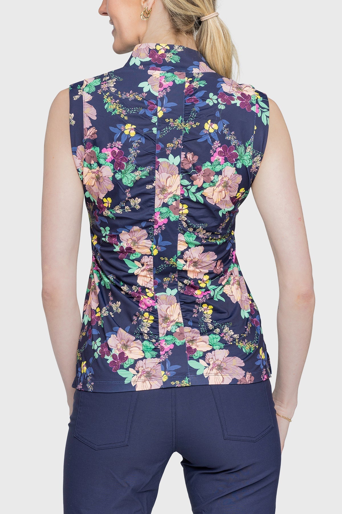 Kastel Denmark Navy Lush Garden Ruched Back Sleeveless 1/4 Zip Shirt - Kastel Denmark - Equiluxe Tack