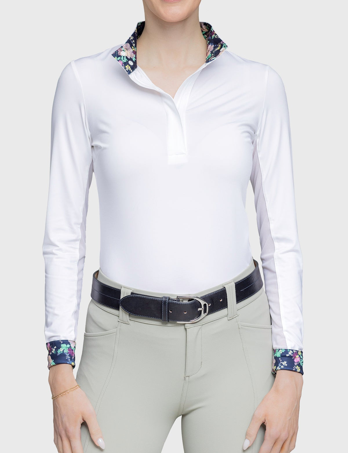 Kastel Denmark Navy Lush Garden Tailored White Long Sleeve Show Shirt - Kastel Denmark - Equiluxe Tack