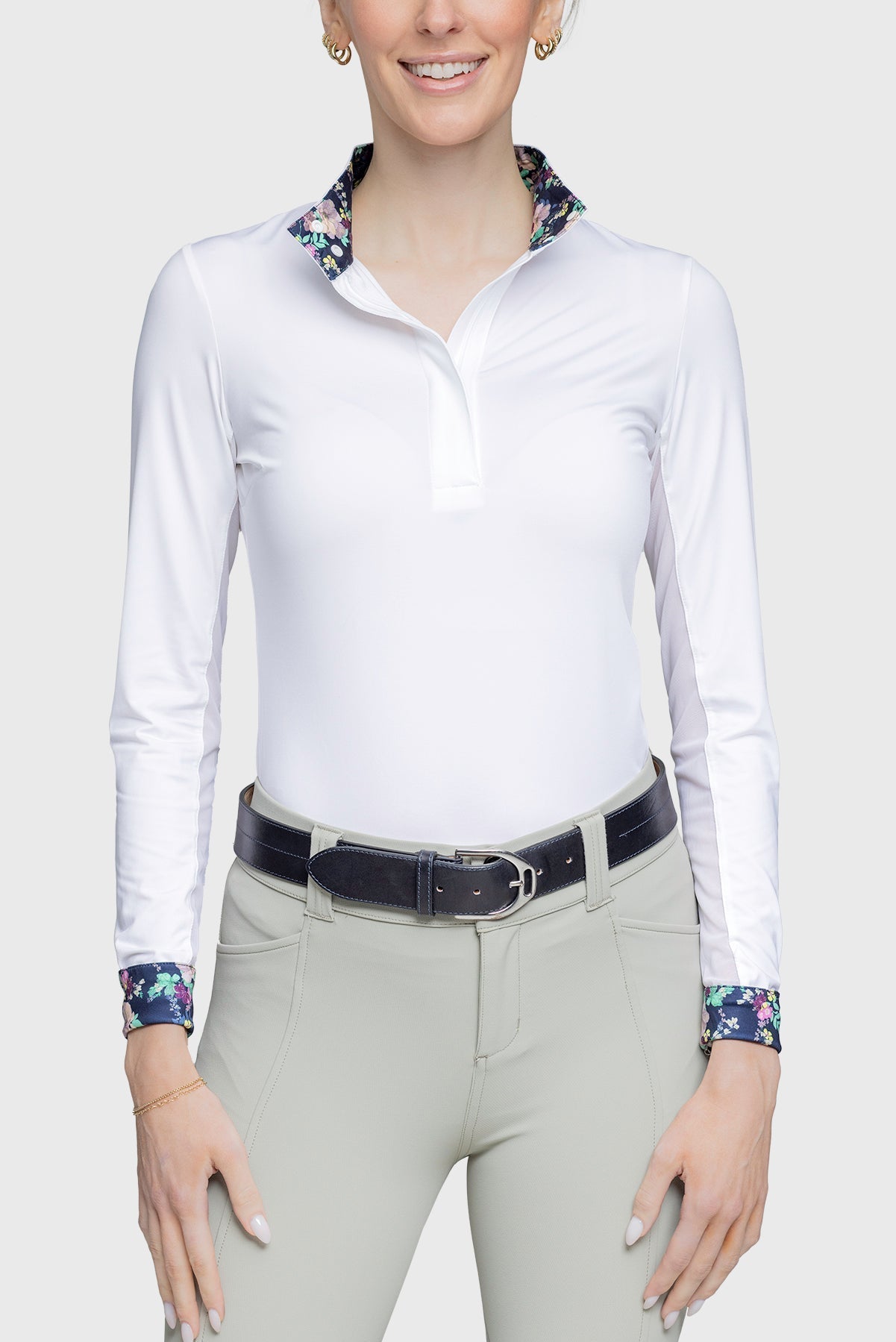 Kastel Denmark Navy Lush Garden Tailored White Long Sleeve Show Shirt - Kastel Denmark - Equiluxe Tack