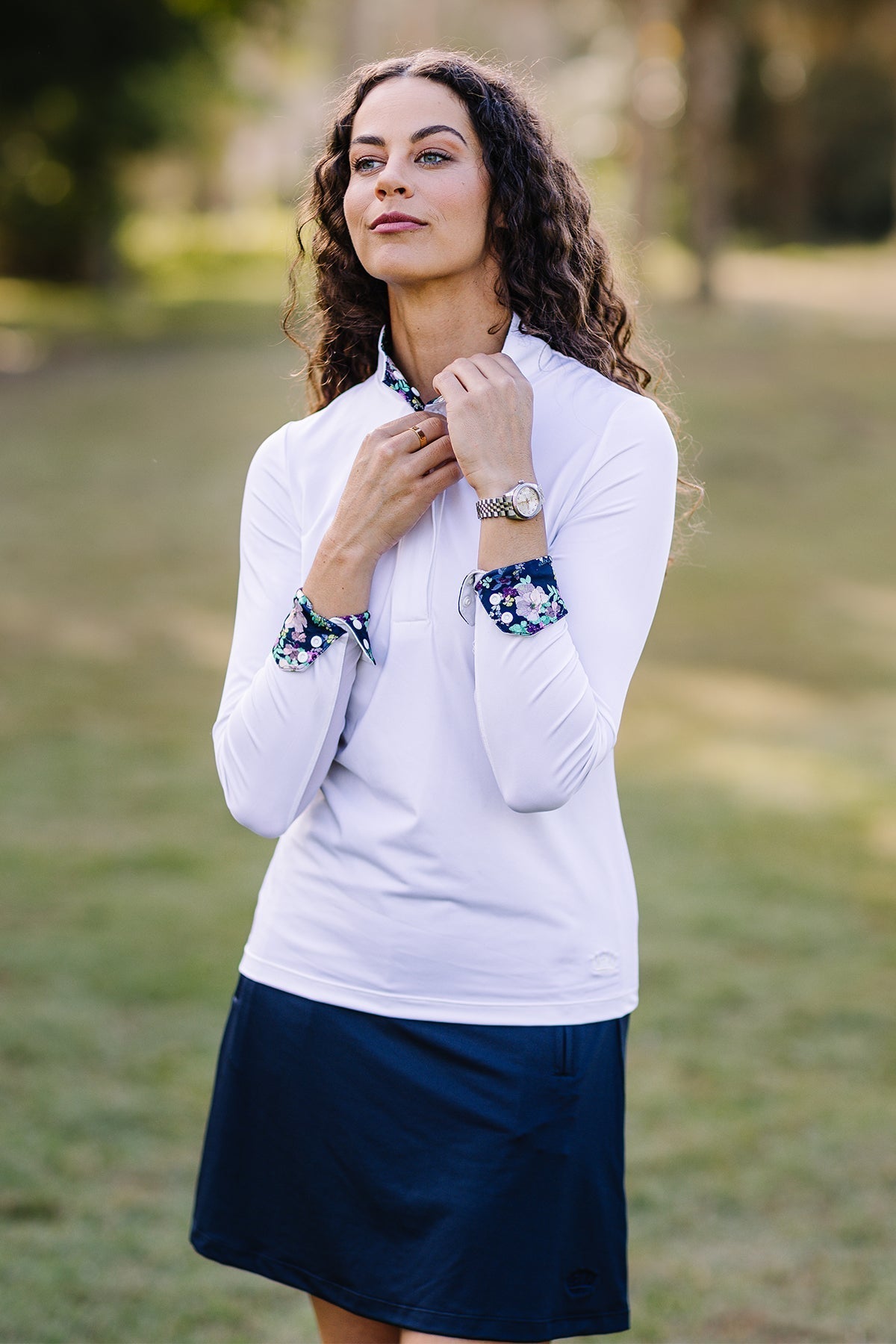 Kastel Denmark Navy Lush Garden Tailored White Long Sleeve Show Shirt - Kastel Denmark - Equiluxe Tack
