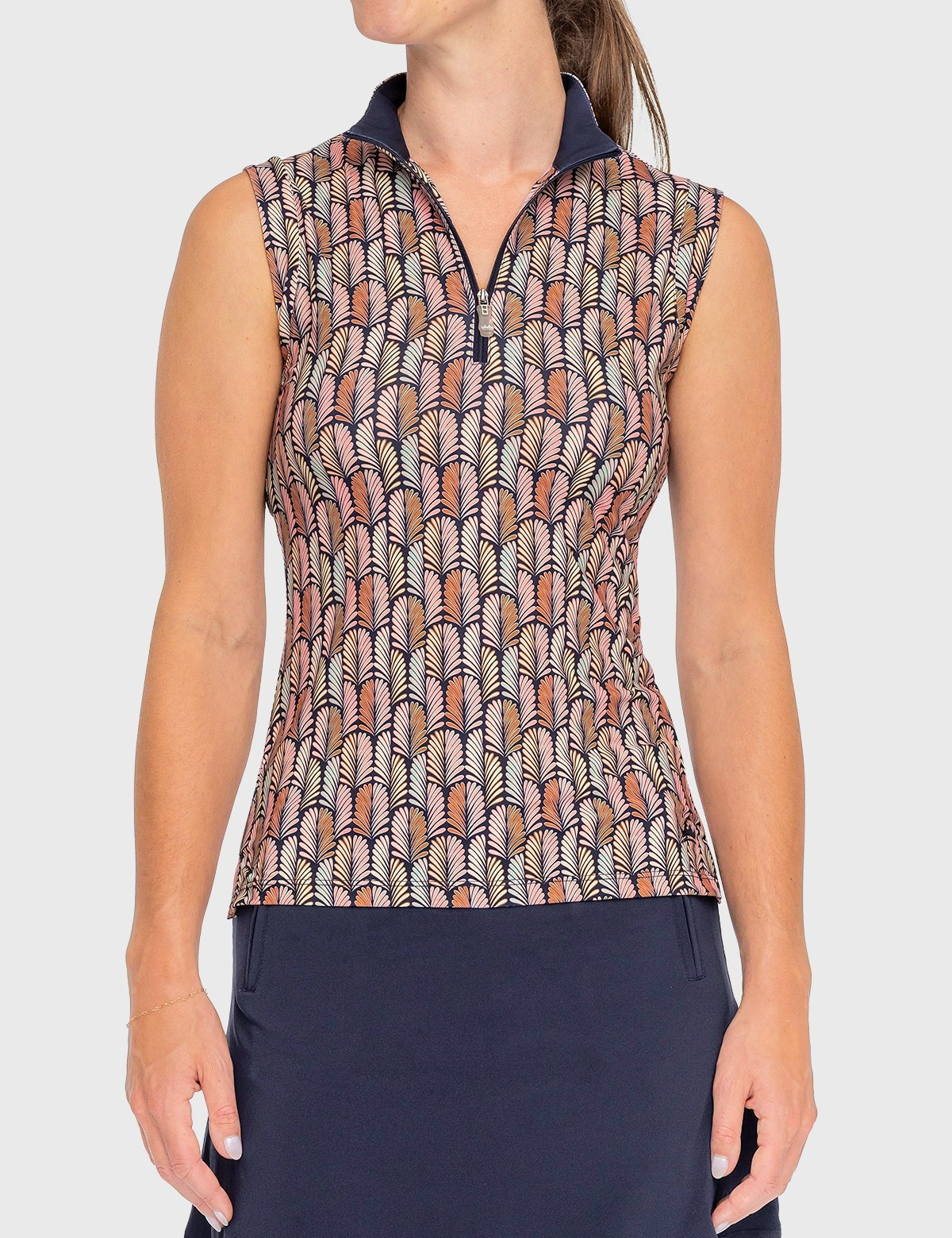 Kastel Denmark Navy Plumes Ruched Back Sleeveless 1/4 Zip Sun Shirt - Kastel Denmark - Equiluxe Tack