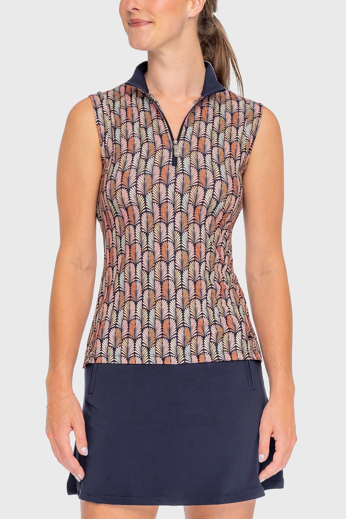 Kastel Denmark Navy Plumes Ruched Back Sleeveless 1/4 Zip Sun Shirt - Kastel Denmark - Equiluxe Tack