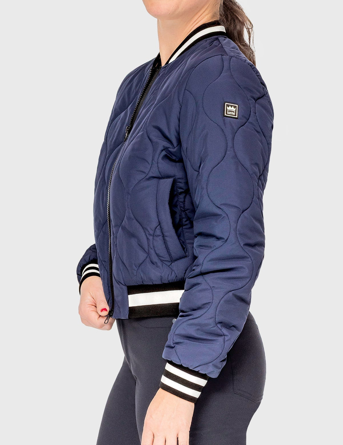 Kastel Denmark Navy Quilted Sporty Trim Full Zip Bomber Jacket - Kastel Denmark - Equiluxe Tack
