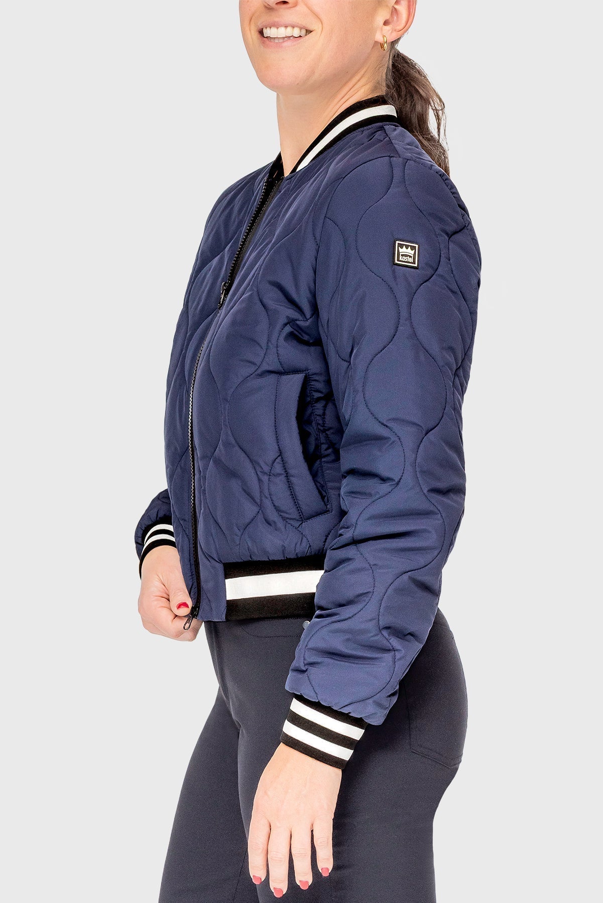 Kastel Denmark Navy Quilted Sporty Trim Full Zip Bomber Jacket - Kastel Denmark - Equiluxe Tack