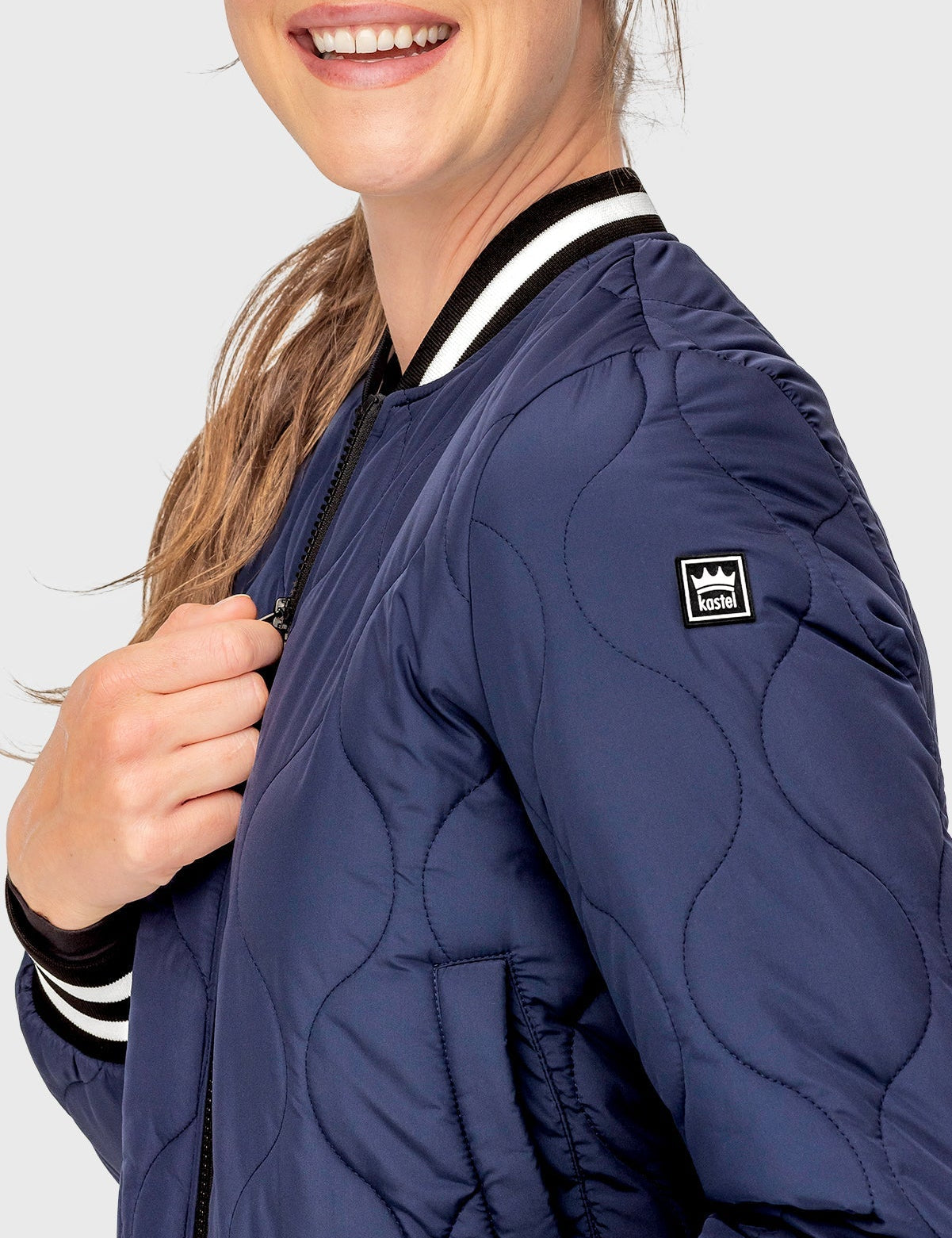 Kastel Denmark Navy Quilted Sporty Trim Full Zip Bomber Jacket - Kastel Denmark - Equiluxe Tack