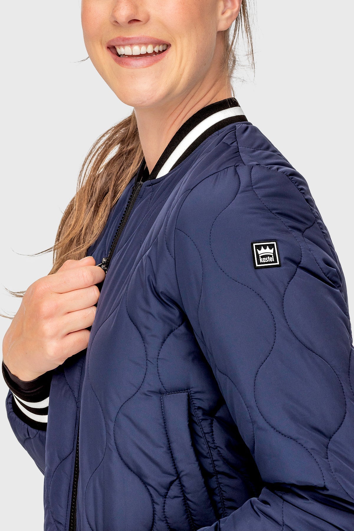 Kastel Denmark Navy Quilted Sporty Trim Full Zip Bomber Jacket - Kastel Denmark - Equiluxe Tack