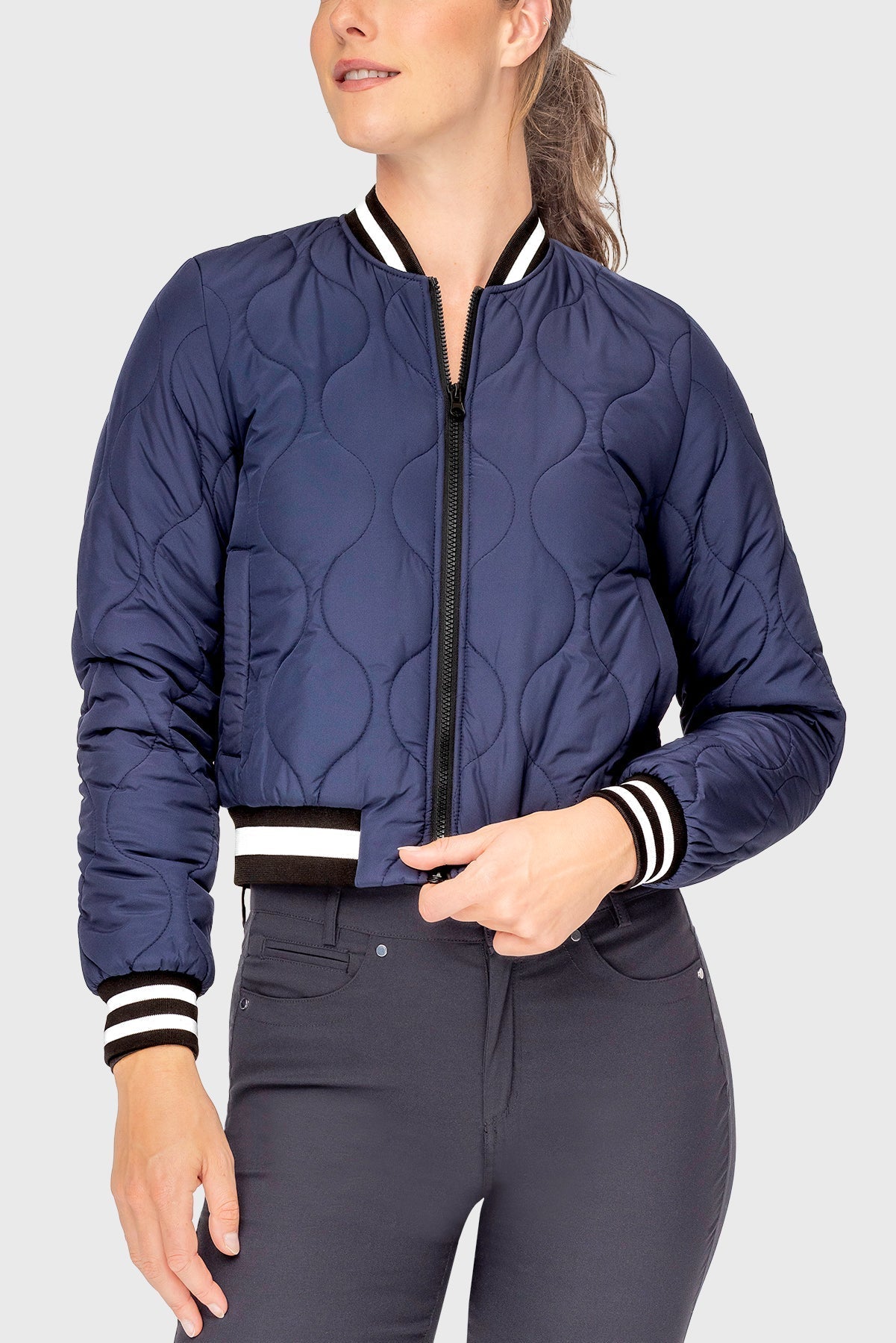 Kastel Denmark Navy Quilted Sporty Trim Full Zip Bomber Jacket - Kastel Denmark - Equiluxe Tack