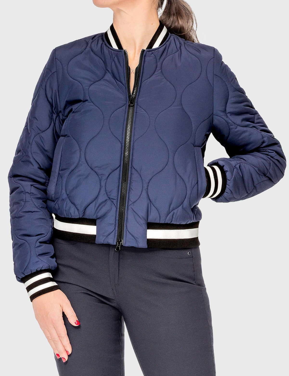 Kastel Denmark Navy Quilted Sporty Trim Full Zip Bomber Jacket - Kastel Denmark - Equiluxe Tack