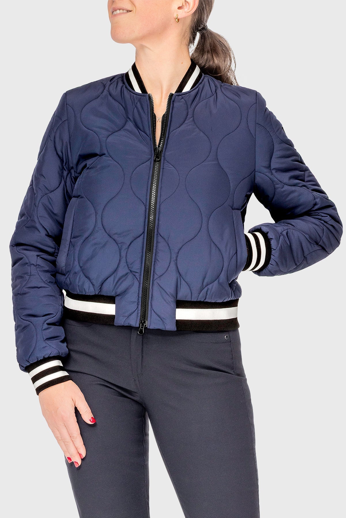 Kastel Denmark Navy Quilted Sporty Trim Full Zip Bomber Jacket - Kastel Denmark - Equiluxe Tack