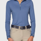 Kastel Denmark Pacific Blue Solid W/ Pacific Blue Wild Rose Inner Print Long Sleeve 1/4 Zip Sun Shirt - Kastel Denmark - Equiluxe Tack