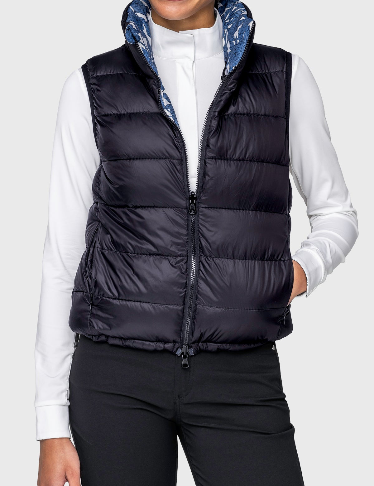 Kastel Denmark Pacific Blue Wild Rose & Black Reversible Puffer Vest - Kastel Denmark - Equiluxe Tack