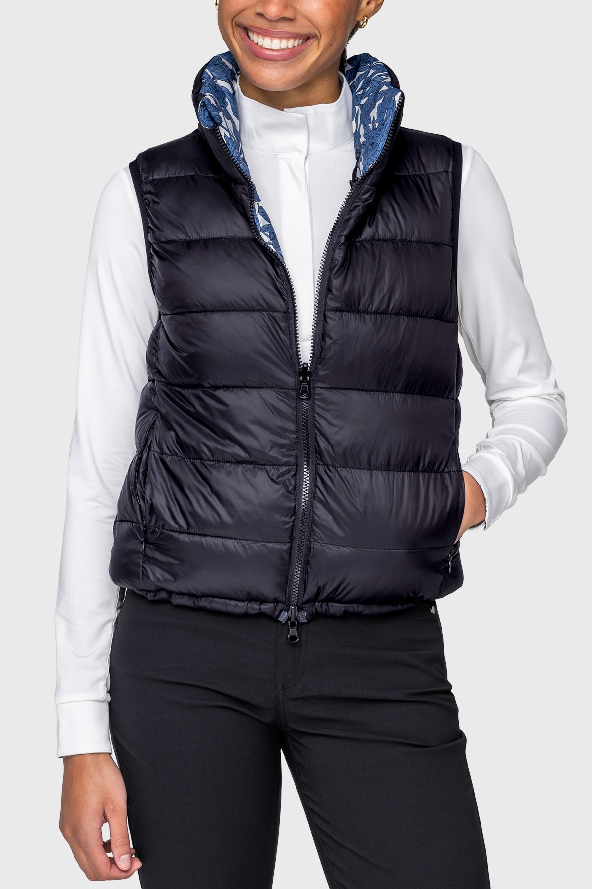 Kastel Denmark Pacific Blue Wild Rose & Black Reversible Puffer Vest - Kastel Denmark - Equiluxe Tack