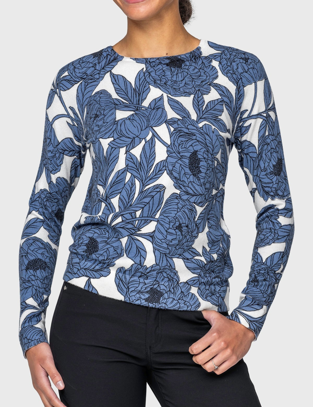 Kastel Denmark Pacific Blue Wild Rose Crewneck Sweater - Kastel Denmark - Equiluxe Tack