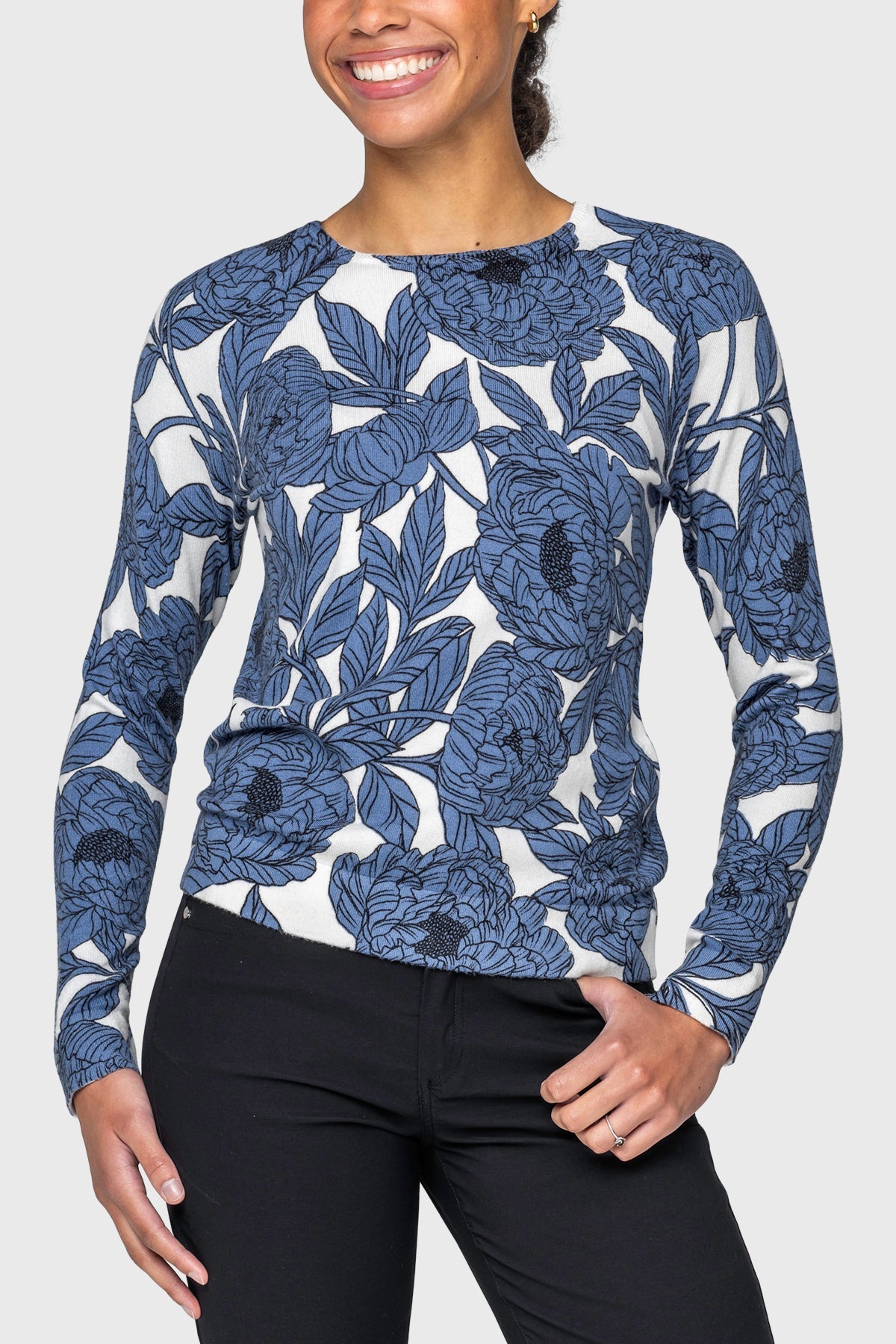 Kastel Denmark Pacific Blue Wild Rose Crewneck Sweater - Kastel Denmark - Equiluxe Tack