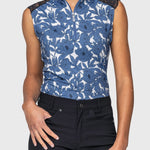 Kastel Denmark Pacific Blue Wild Rose Lace Shoulder Tank 1/4 Zip Sun Shirt - Kastel Denmark - Equiluxe Tack