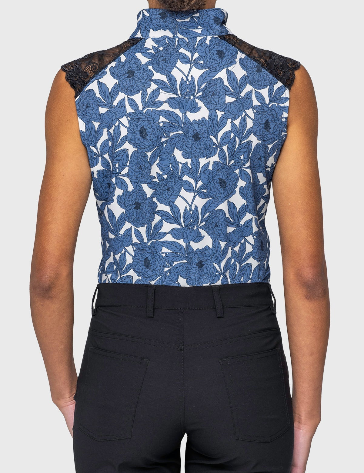 Kastel Denmark Pacific Blue Wild Rose Lace Shoulder Tank 1/4 Zip Sun Shirt - Kastel Denmark - Equiluxe Tack