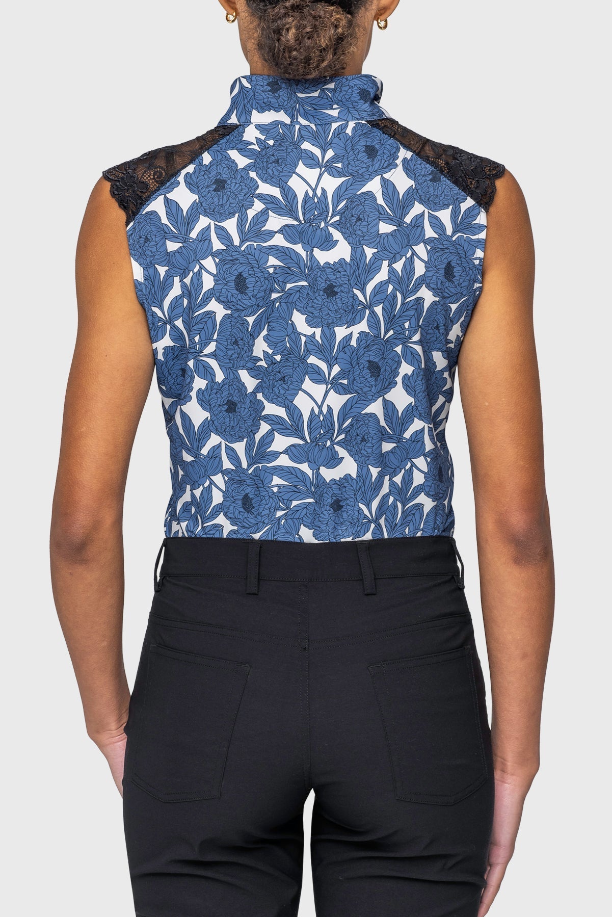 Kastel Denmark Pacific Blue Wild Rose Lace Shoulder Tank 1/4 Zip Sun Shirt - Kastel Denmark - Equiluxe Tack