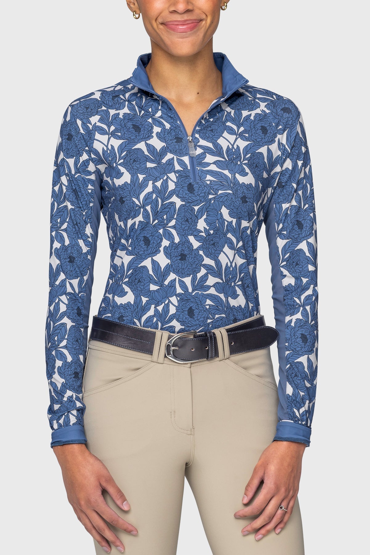Kastel Denmark Pacific Blue Wild Rose Long Sleeve 1/4 Zip Sun Shirt - Kastel Denmark - Equiluxe Tack